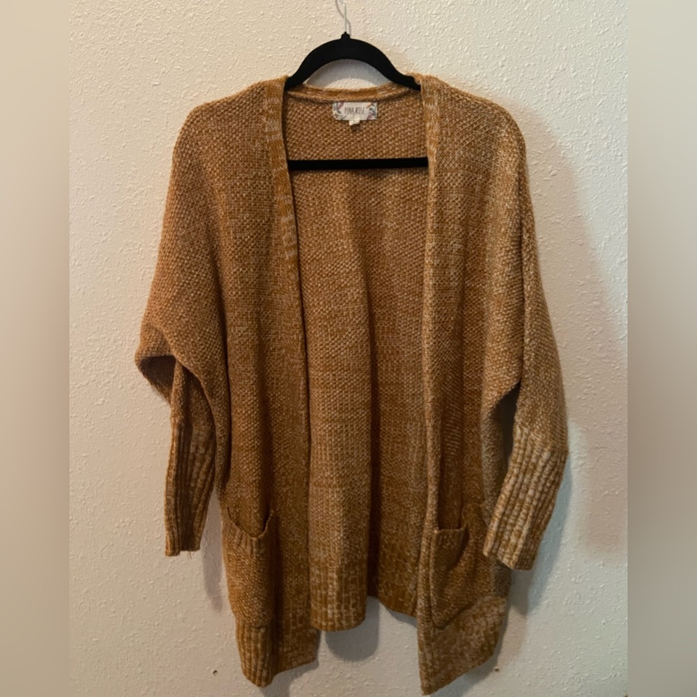 Pink Rose Tan Open-Front Cardigan